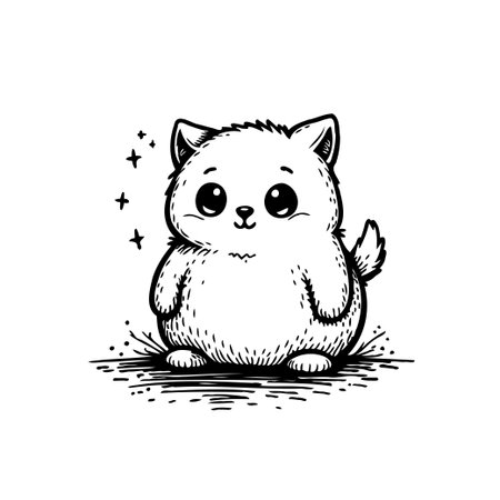 Delightful illustration showcasing a fluffy kitten with an irresistibly cute face. This artwork captures a sense of childlike wonder and innocence, perfect for adding a touch of playful charm to anyのイラスト素材