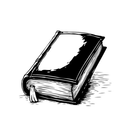 A detailed sketch portrays an antique book with visible aged pages. The monochrome illustration evokes a sense of historical depth, suggesting scholarly pursuits, literary exploration, and theのイラスト素材