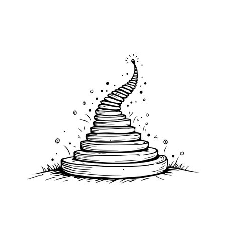 This unique hand-drawn illustration features a spiral staircase, symbolizing progress and achievement. The upward climb represents the journey towards goals, reflecting innovation and motivation. Itのイラスト素材