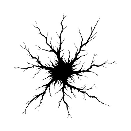 This striking image shows a dark starburst formation with radiating lines. The design features a central point of disruption or explosion, creating a visually dramatic and somewhat unsettlingのイラスト素材