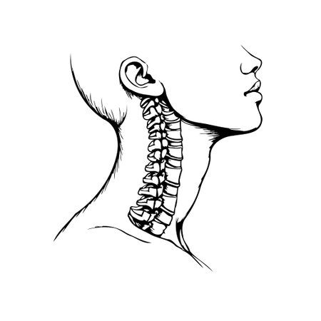 An artistic depiction highlights a person's side view with the exposed cervical spine. It represents a study of skeletal anatomy, focusing on the vertebrae of the neck and the head. Thisのイラスト素材