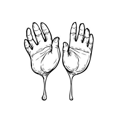 This artwork shows two hands with a melting effect, which illustrates a creative imagination. Expressing an element of human essence, and a transformation of the bizarre in a strange orのイラスト素材
