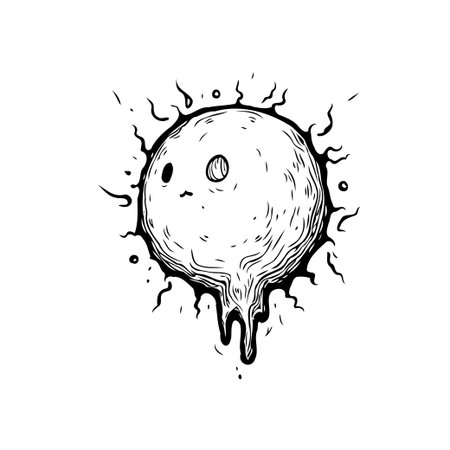 A captivating monochrome graphic showcasing an ethereal sphere emanating radiant plasma. Abstract dribbling effects create a dynamic and visually intriguing composition, perfect for artisticのイラスト素材