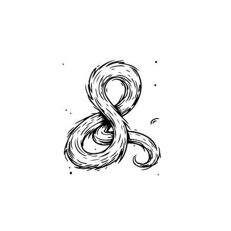 This is a hand-drawn ampersand, an artistic typographical symbol. It shows elegant swirls, textures, and line work to form a unique element, suitable for various creative and design purposes, alsoのイラスト素材