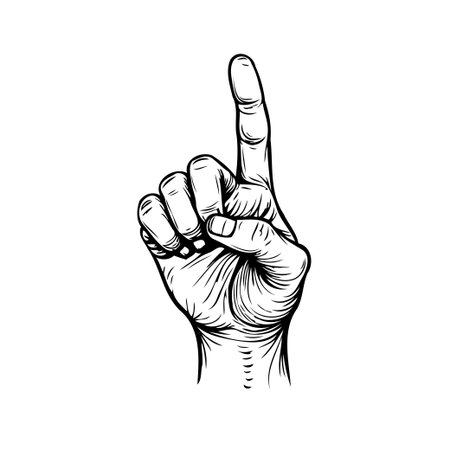 A detailed and elegant illustration of a hand with a single finger extended upwards, creating a powerful gesture of direction. This carefully drawn image conveys intent and purpose, suitable forのイラスト素材