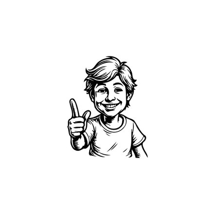 An engaging illustration of a young boy enthusiastically giving a thumbs up with a cheerful expression. This artwork is a portrait expressing happiness, positivity, and joyful energy, conveying aのイラスト素材
