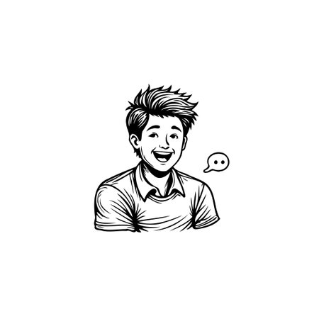This simple yet engaging black and white illustration portrays a happy young boy. The clean lines...