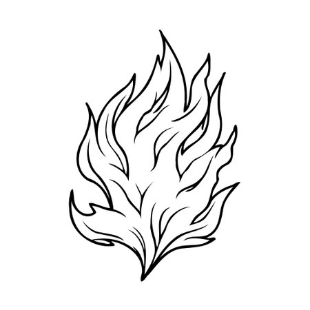 A stylized and artistic illustration showcasing flames depicted with bold outlines in a monochrome palette, suggesting heat and energy. Suitable for a variety of graphic and creative applications,のイラスト素材