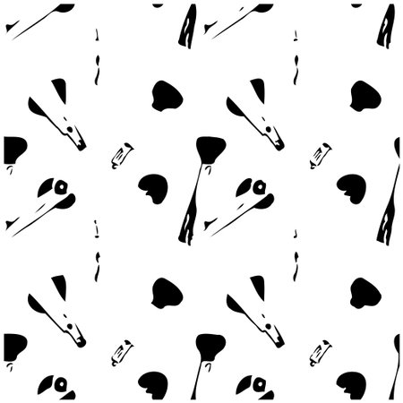 A contemporary and minimalistic abstract pattern features simple black objects set against a bright white background. The seamless arrangement is perfect for adding a touch of modern sophisticationのイラスト素材