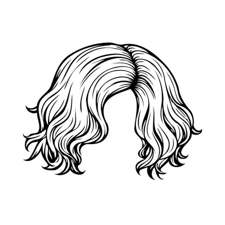 This black and white vector illustration presents an elegant bob hairstyle, perfect for adding a touch of glamour to various design projects. Showcasing intricate wave patterns and delicate hairのイラスト素材