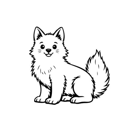 A delightful illustration of a fluffy feline with charming whiskers exudes cuteness. The black and white line art captures its playful and innocent nature, making it a perfect addition to anyのイラスト素材