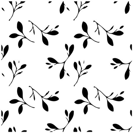 An elegant botanical pattern with black foliage silhouettes on a white background. This minimal design captures the essence of nature with its branch and leaf arrangements, creating a calm andのイラスト素材