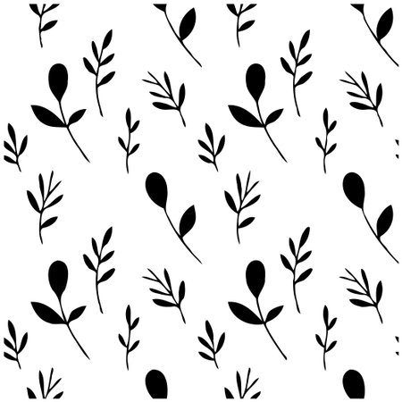 A seamlessly stylized botanical background featuring stylized foliage elements in a minimalistic design. Ideal for adding a touch of nature inspired elegance to various projects such as fabricのイラスト素材