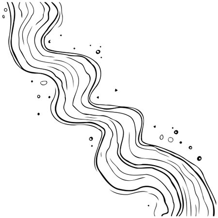 A simplified line art illustration of a winding river, conveying natural beauty and tranquility. Perfect as a graphical element for web design, print materials, or educational resources related toのイラスト素材