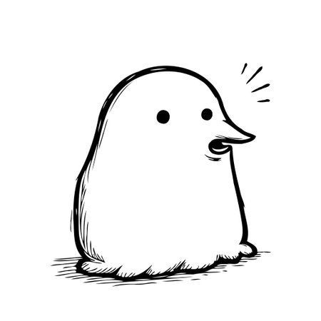 An expressive blob creature is captured in a simplistic line art drawing. The character appears surprised with visible exclamation marks, creating a whimsical and playful illustrative representationのイラスト素材