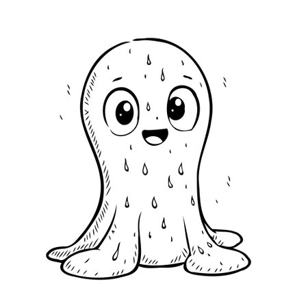 A delightful and whimsical hand-drawn illustration showcasing a charming water blob character. This creative artwork features a cute design with bold lines, evoking a sense of childlike innocenceのイラスト素材