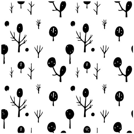 A serene and stylized foliage pattern featuring organic shapes in a minimalist black and white palette. Perfect for textile design, scrapbooking, and creating a calming aesthetic in any space withのイラスト素材