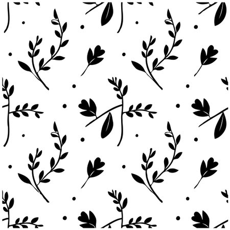 A graceful monochrome botanical pattern featuring detailed leaves and branches creating a seamless natural design. This elegant graphic offers a versatile backdrop for various projects, embodyingのイラスト素材