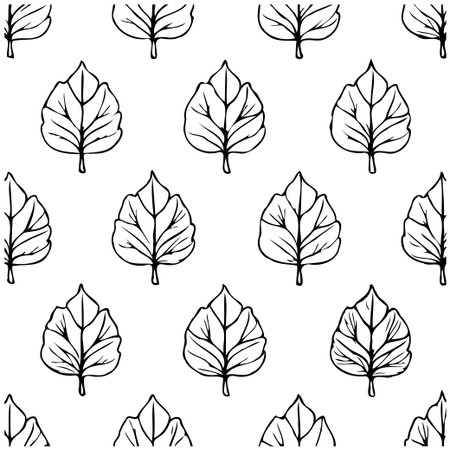 This botanical seamless pattern features a delicate sketch of leaves in a classic black and white palette. Ideal for adding a touch of nature-inspired elegance to textiles, wallpaper, or anyのイラスト素材