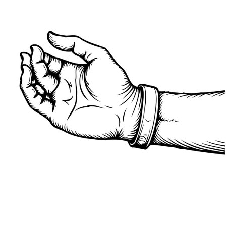 A meticulously crafted vector illustration displays a detailed human hand and wrist adorned with jewelry. The artwork showcases the contours and subtleties of the hand's anatomy through preciseのイラスト素材