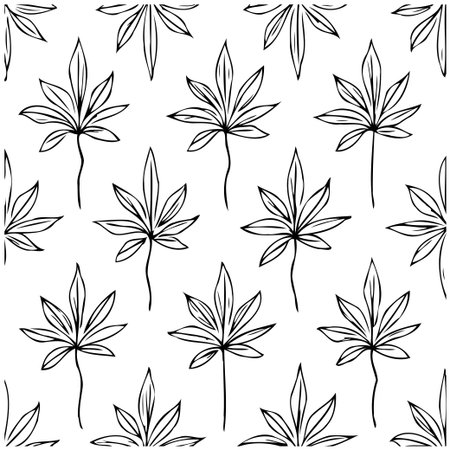 An intricate monochrome pattern showcasing stylized foliage creates a fresh botanical repeat. Perfect for graphic design projects, textiles, and home decor, this seamless illustration offers a touchのイラスト素材