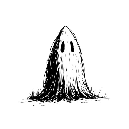 An artistically rendered monochrome drawing of a ghostly figure. Its spectral presence evokes a sense of mystery and the supernatural, creating a haunting image perfect for projects themed aroundのイラスト素材