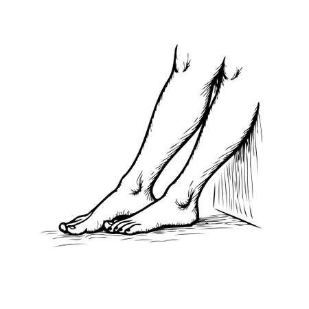 Artistic rendition of lower legs and feet, emphasizing anatomical accuracy through detailed linework and effective use of shadows. This sketch captures the essence of the human form, highlightingのイラスト素材