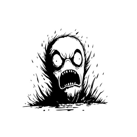 A black and white spectral apparition illustration with a disturbing and unusual visage evokes a dark and gothic aesthetic. This creepy and spooky design is ideal for horror themed creations orのイラスト素材