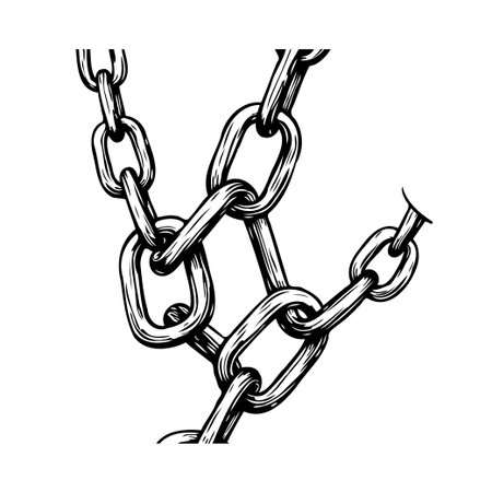 Intricate metal chain drawing showcasing interconnected links represents unwavering strength and unbreakable bonds. The detailed illustration evokes industrial themes, emphasizing durability andのイラスト素材