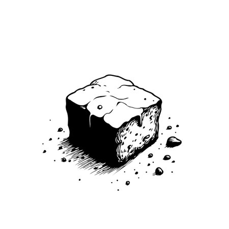 A simple yet effective monochromatic illustration showcases an abstract textured cube casting a shadow. The design employs contrast and texture, making it ideal for creative projects, presentations,のイラスト素材