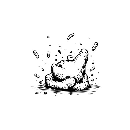 An illustration featuring a quirky stylized pile with floating elements in black and white, designed to spark creativity. Ideal for use in unusual design projects, concept illustration, or art thatのイラスト素材