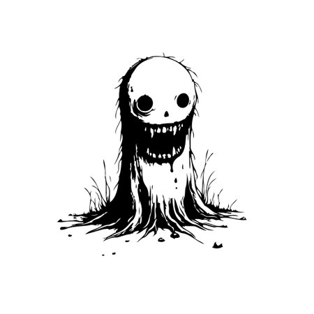 This unsettling monochrome illustration depicts a spooky creature emerging from darkness. With its ghastly appearance and ominous presence, it evokes a sense of horror and surreal unease. Thisのイラスト素材