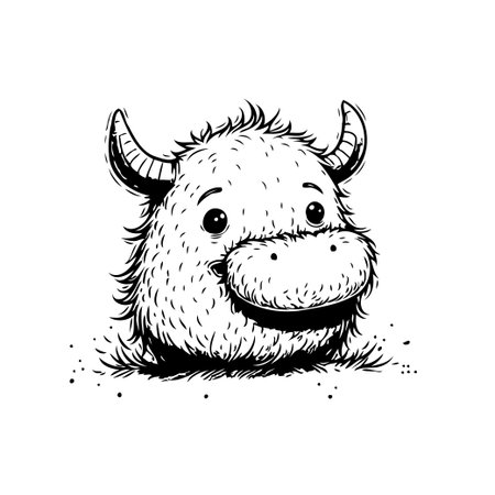 This whimsical illustration features a cute, furry horned creature with a cheerful expression. Perfect for children's books, playful designs, and creative projects, it brings a touch of lightheartedのイラスト素材