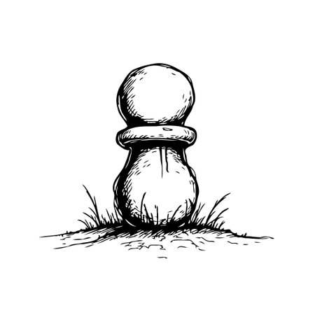 Stylized monochrome depiction of a chess pawn nestled in natural terrain. This evocative illustration captures the essence of strategy and contemplation, emphasizing a thoughtful atmosphere throughのイラスト素材