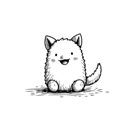 A delightful hand-drawn illustration featuring a fuzzy, cartoon-like creature with a sweet smile. Its simple design and playful demeanor evoke feelings of happiness and childlike wonder, perfect forのイラスト素材