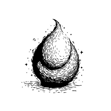 An abstract monochrome illustration depicts a teardrop shape with fluid motion and textured details. Its minimalist style evokes a vintage aesthetic, making it ideal for artistic designs, graphicのイラスト素材