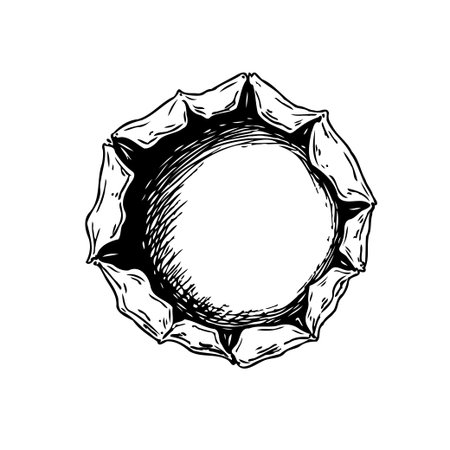 A stylized monochrome illustration depicting a rosette or flower-like form is presented. The composition features unique shading techniques. The drawing evokes an artistic touch, inviting viewers toのイラスト素材