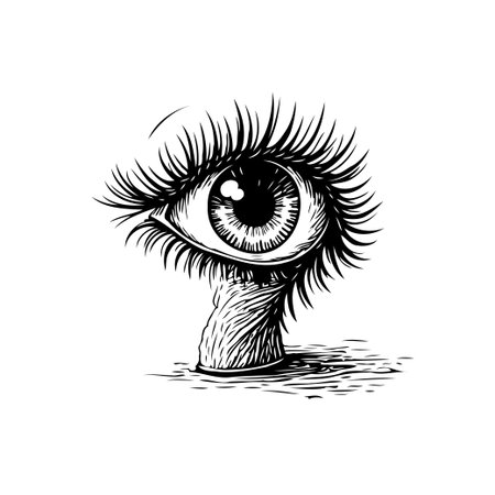 A stark monochrome graphic presents a surreal image of an eye emerging from a textured base. The illustration is rich in detail, inviting the viewer into a bizarre yet artistic world, sparkingのイラスト素材