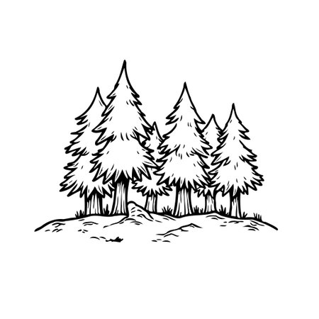 This simple yet evocative illustration captures the essence of a serene coniferous forest. The minimalist black and white design highlights the natural beauty of the trees and the peacefulness ofのイラスト素材