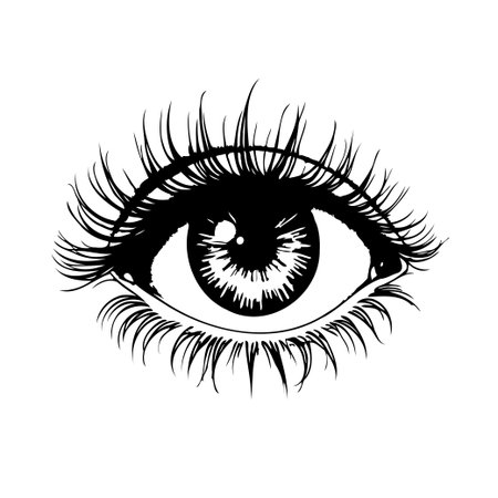 A detailed monochrome illustration of an eye, capturing the intricate details of the eyelashes and conveying a captivating gaze. This vector art emphasizes the beauty and expressive power of theのイラスト素材