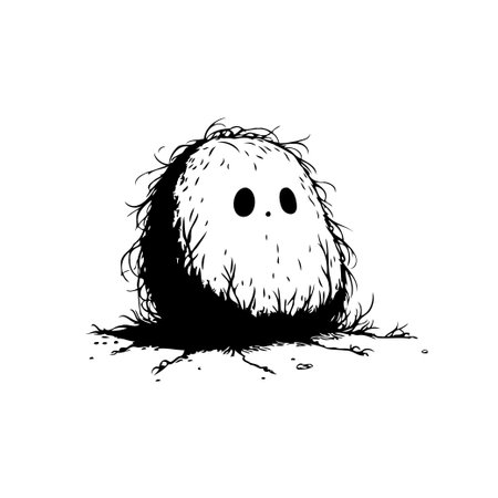 A whimsical drawing of a quirky creature, rendered in black and white ink. The image showcases a stylized character design, perfect for illustrations, digital art, or playful print projects. Itsのイラスト素材