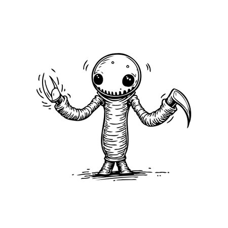 A whimsical and artistic illustration of a playful monster with expressive eyes, showcasing a unique character design. This stylized doodle embodies a strange and charming concept, perfect forのイラスト素材