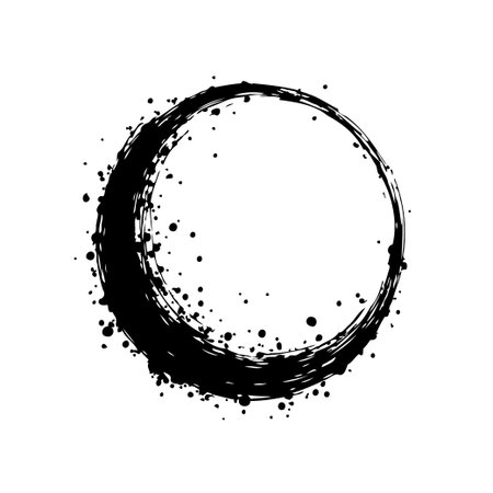 An expressive circular ink brushstroke, rendered in high contrast black and white, evokes artistic texture. A dynamic element suits various design applications, suggesting energy and raw beauty.のイラスト素材