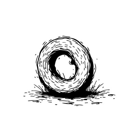 This artwork showcases an abstract sphere illustration rendered in black and white. The drawing uses intricate shading to create depth and texture, giving the sphere an organic and almostのイラスト素材