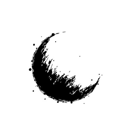 A graphic crescent moon created using an expressive ink brush style, gives off an ethereal and modern impression, isolated against a clean white background. Great choice for lunar themed vectorのイラスト素材
