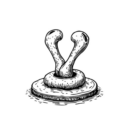 An intriguing monochrome composition showcases surreal organic forms emerging from a textured disk. The artwork's abstract nature and whimsical details evoke a sense of wonder and artisticのイラスト素材