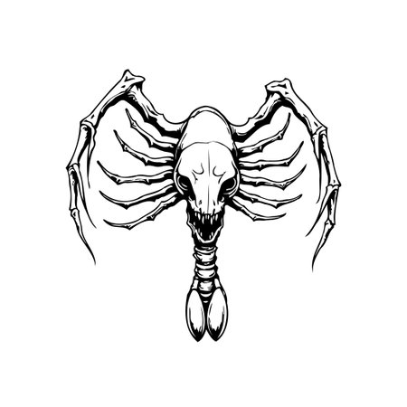 Elaborate monochrome drawing revealing a bizarre skeletal insect hybrid. This strange creature is presented as a detailed anatomical study. Perfect for vector conversion, design illustration or forのイラスト素材