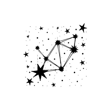 A minimalist design showcases a celestial star constellation. The points of light are connected by delicate lines, creating a geometric pattern against a simple background. This image representsのイラスト素材