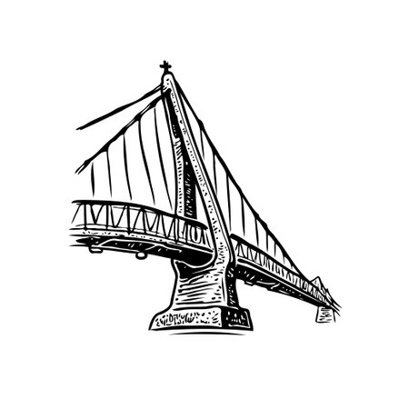 This illustration presents a bridge structure with a unique perspective, offering a striking visual...
