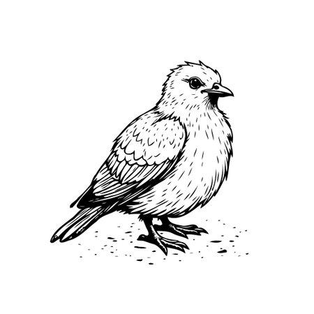 A finely detailed, hand-drawn illustration presents a small bird, showcasing its delicate features and subtle textures. The artwork captures the essence of nature through refined lines and gentleのイラスト素材